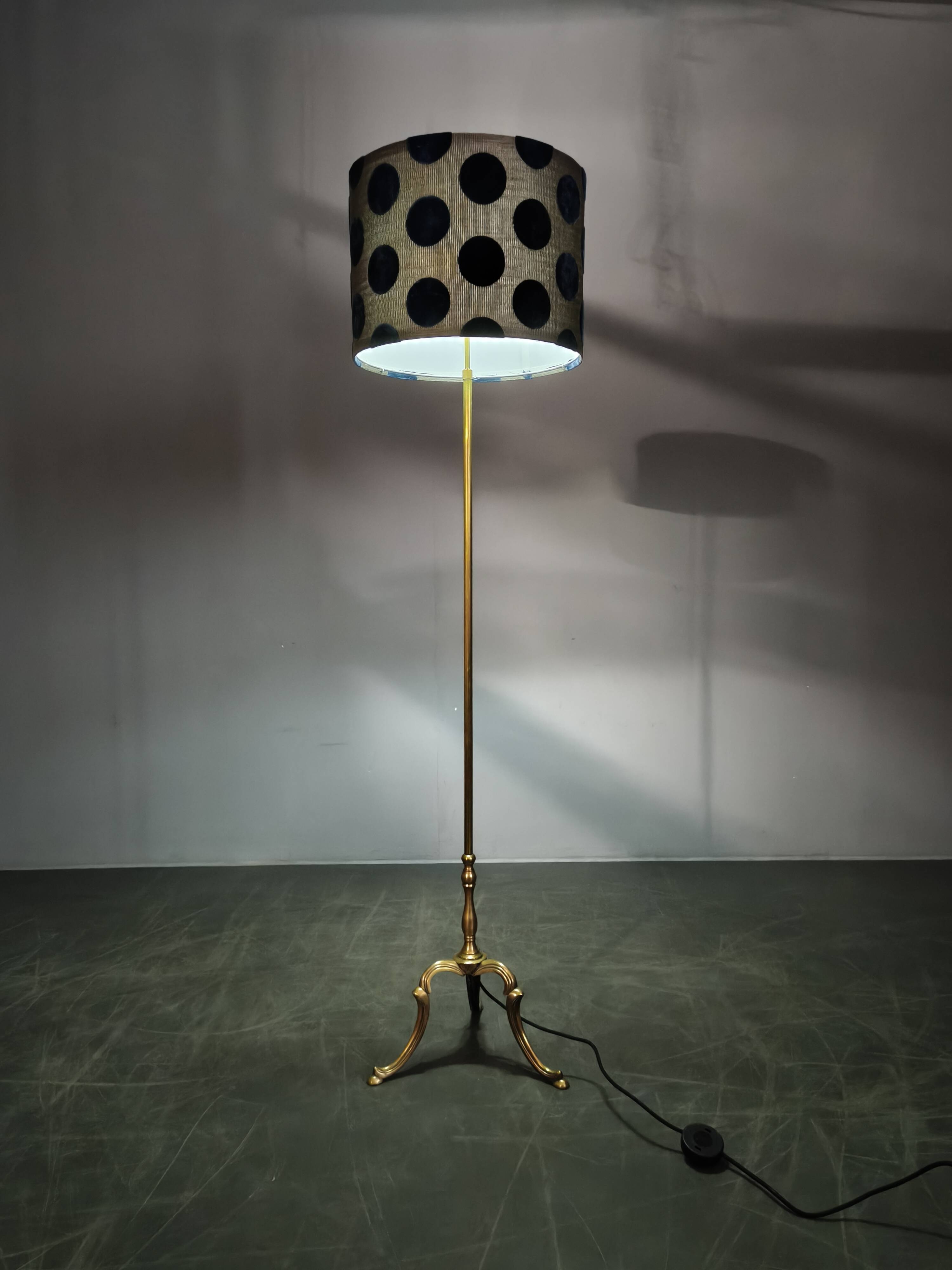 Hollywood regency brass floor lamp with romo shade, italy 1950s