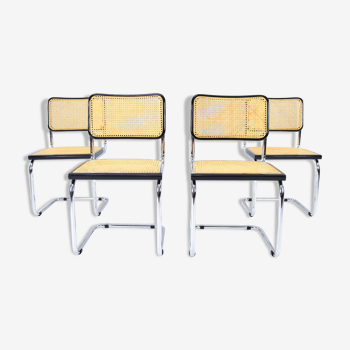 Ensemble de quatre chaises italiennes modernes Marcel Breuer B32 Cesca du milieu du siècle, années 70