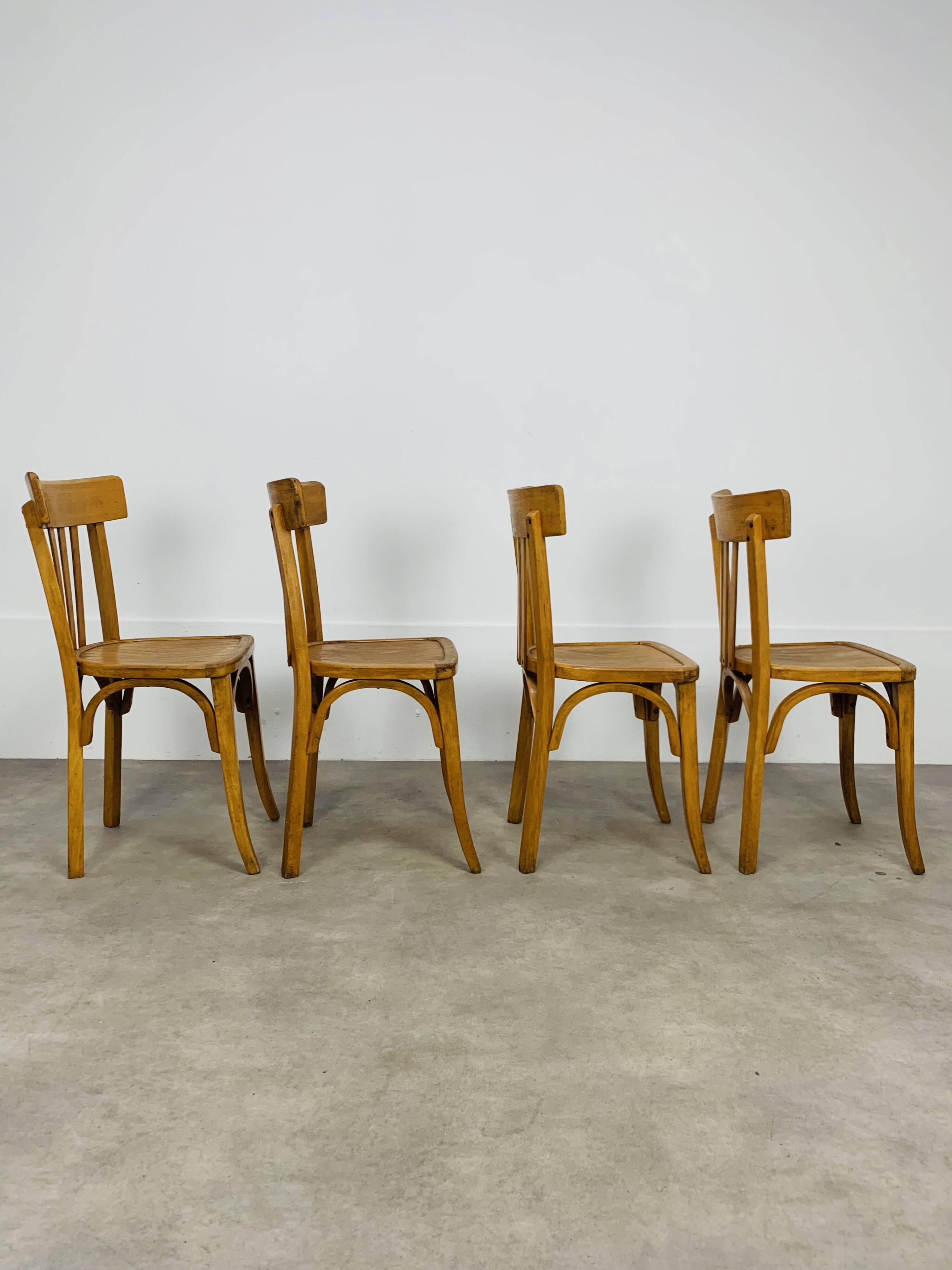 4 chaises bistrot, bois, années 60
