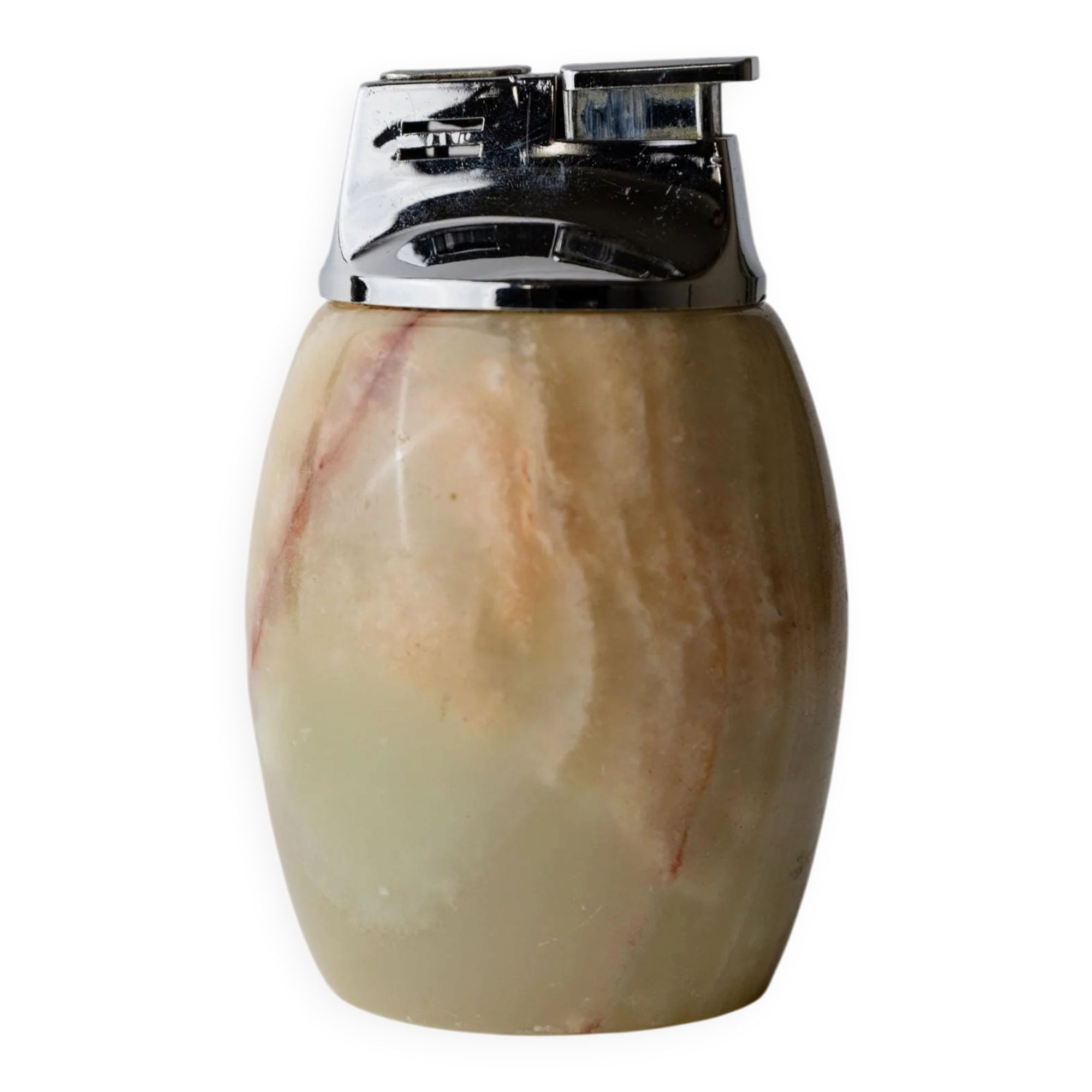 Vintage table lighter in alabaster from the 1960s, Piezo Italy, green beige stone.