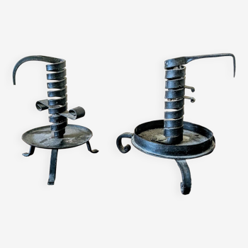 2 18th century cellar rat candlesticks