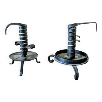 2 18th century cellar rat candlesticks