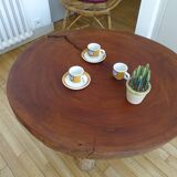 Brutalist circular coffee table in mahogany