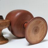 Cinq verres à pied en bois tourné vintage