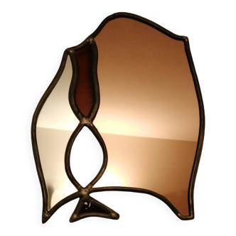 Vitrail artisanal associant miroirs et verre, cloisonné sur métal, Paris