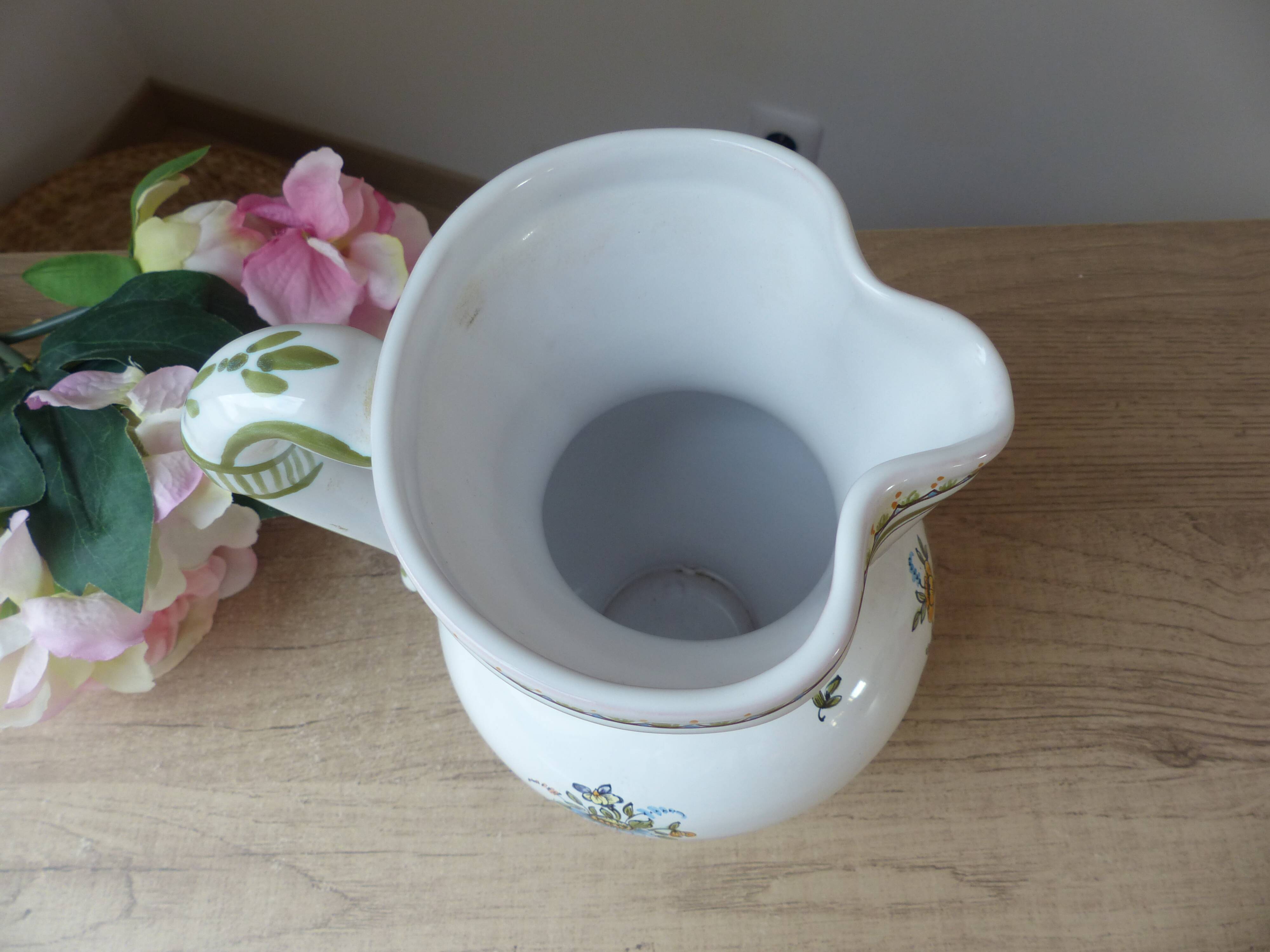 Pitcher Jug Carafe Earthenware Moustiers Signed Lallier Vintage