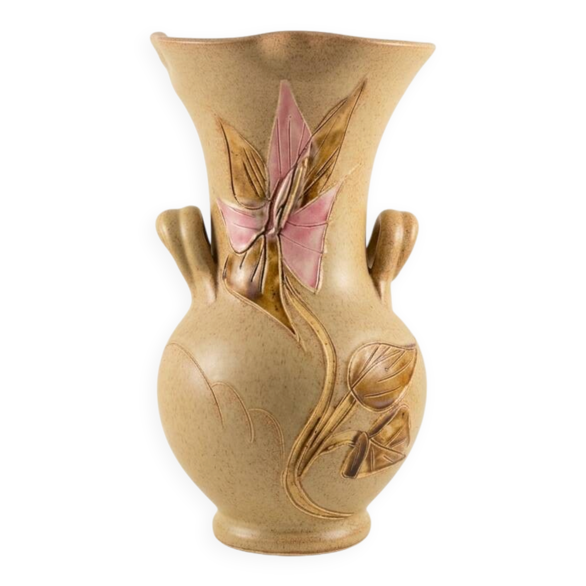 Vase Vintege Vallauris Céramique- Mid-Century décor Floral-Relief-Fait main