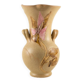 Vintage Vallauris Vase - Mid-Century Floral Relief Ceramic - Handmade