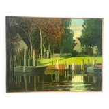 La Brière, Brittany, oil on canvas signed P Poulain