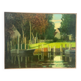 La Brière, Brittany, oil on canvas signed P Poulain
