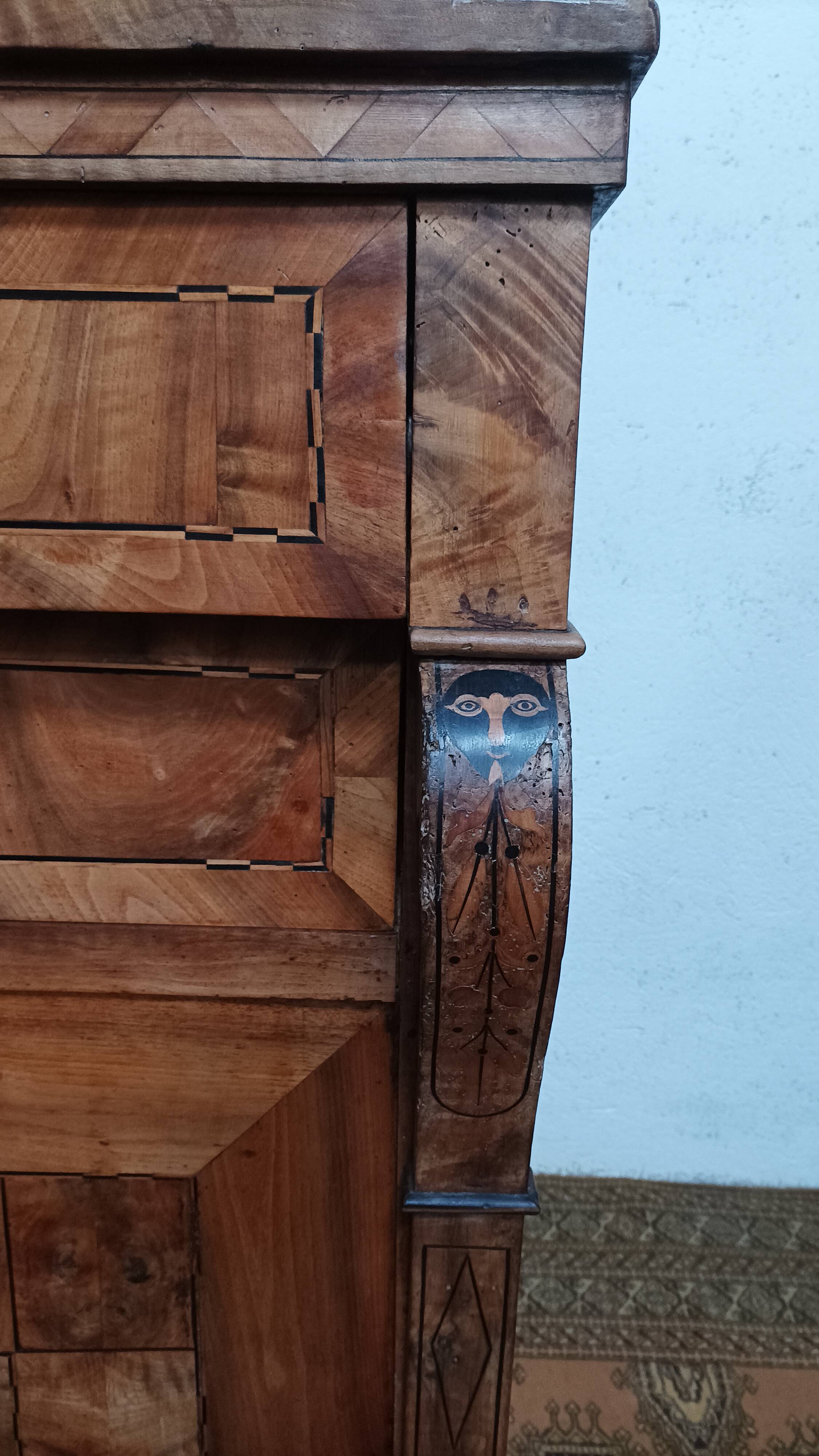 Biedermeier period sideboard in precious wood and ebony marquetry