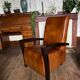 Fauteuil cuir et bois années 30 - art déco - marron