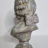 Bust of a young aristocrat in reconstructed stone, old stone patina, 32 cm