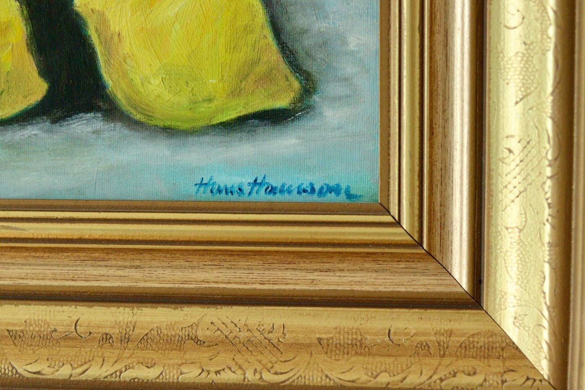 Nature morte européenne originale à l'huile sur panneau de Hans Haussdal