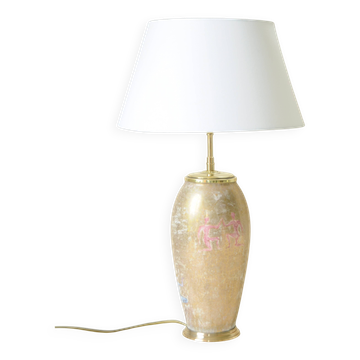 Antique Limoges porcelain table lamp, gold color, astrological sign decor