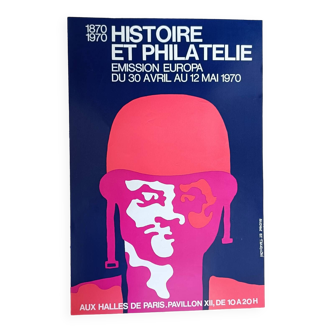 Affiche originale 1970 Philatélie Émission Europa