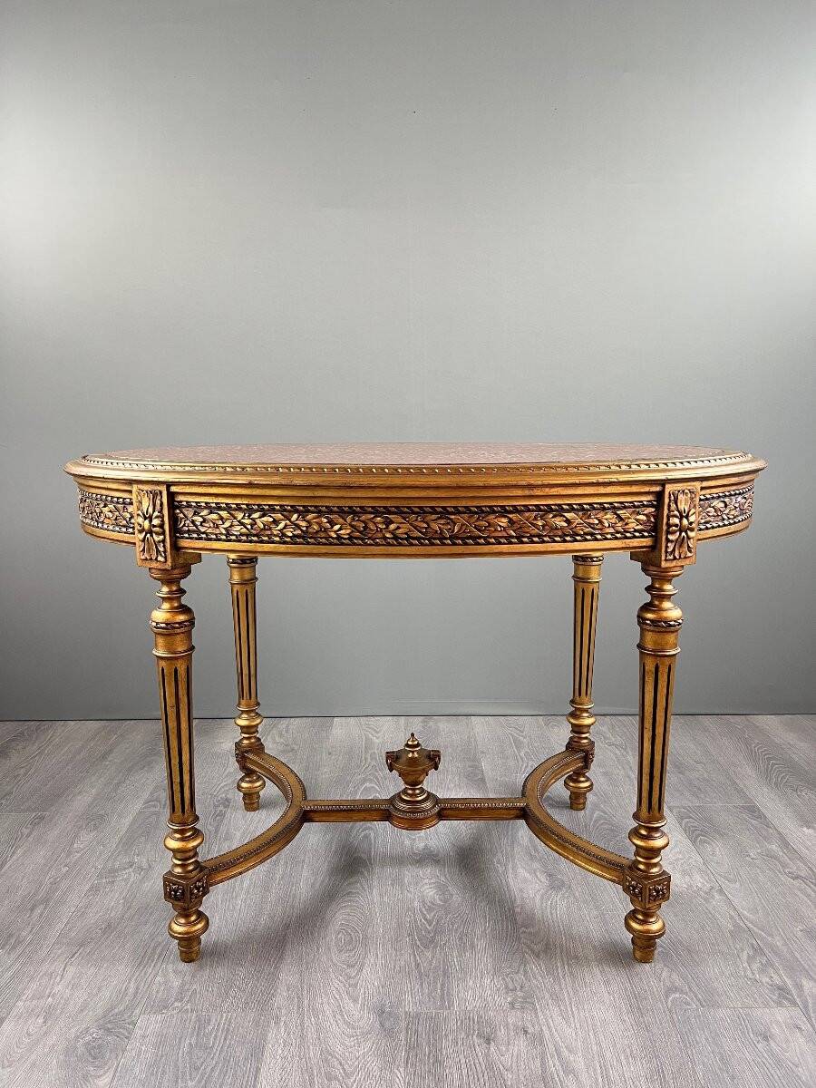 Louis XVI style oval table with marble top, 19th century