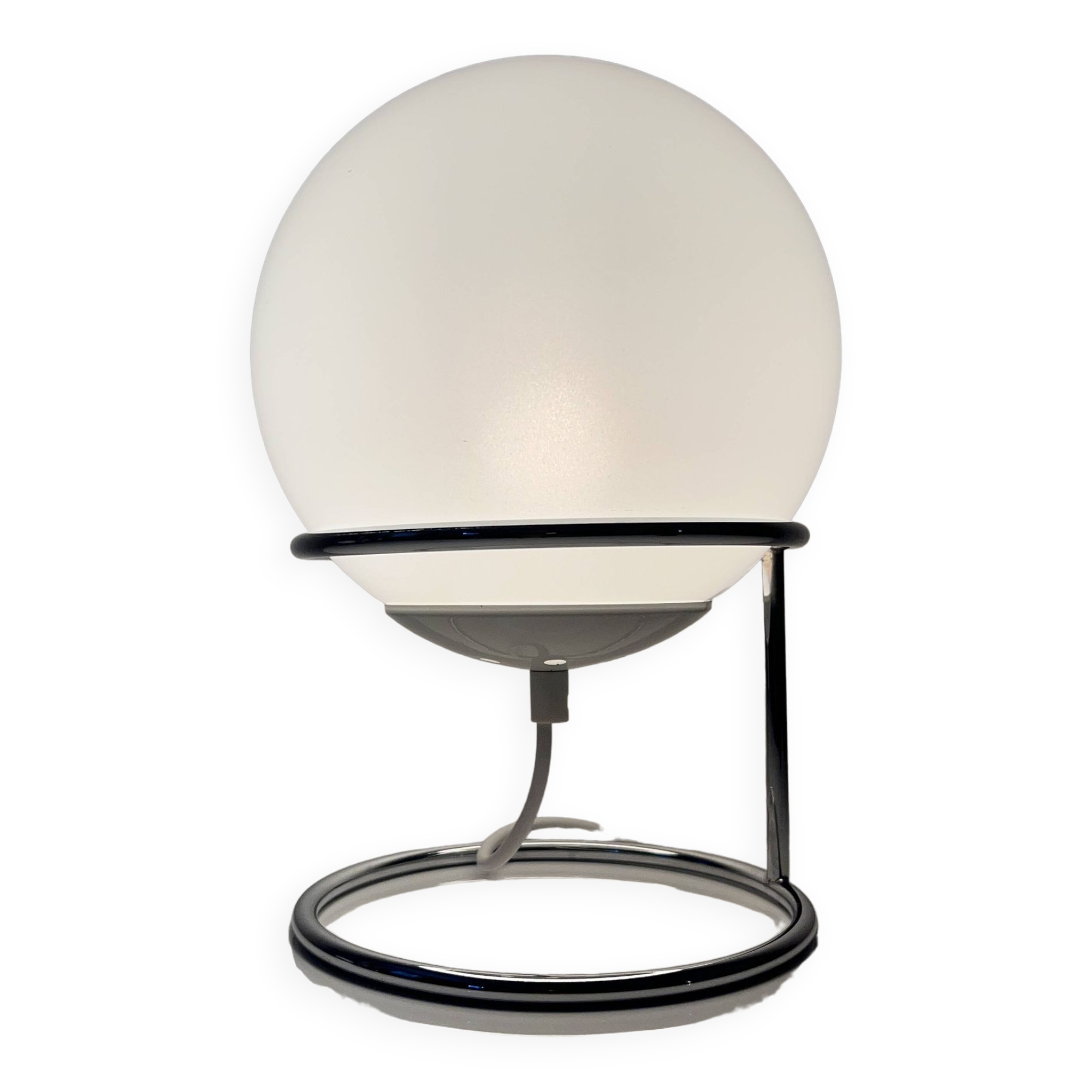 Spherical accent lamp in chrome steel and opaline glass space age