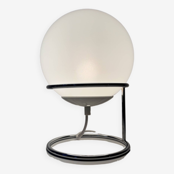 Spherical accent lamp in chrome steel and opaline glass space age