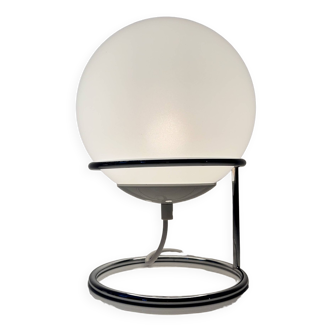 Spherical accent lamp in chrome steel and opaline glass space age