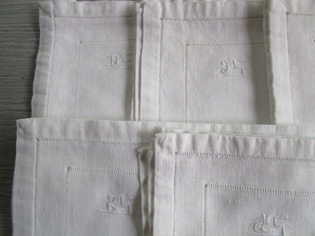 6 old tea towels embroidery of days and monograms