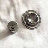 Vintage stainless steel egg cup and salt shaker – minimalist duo