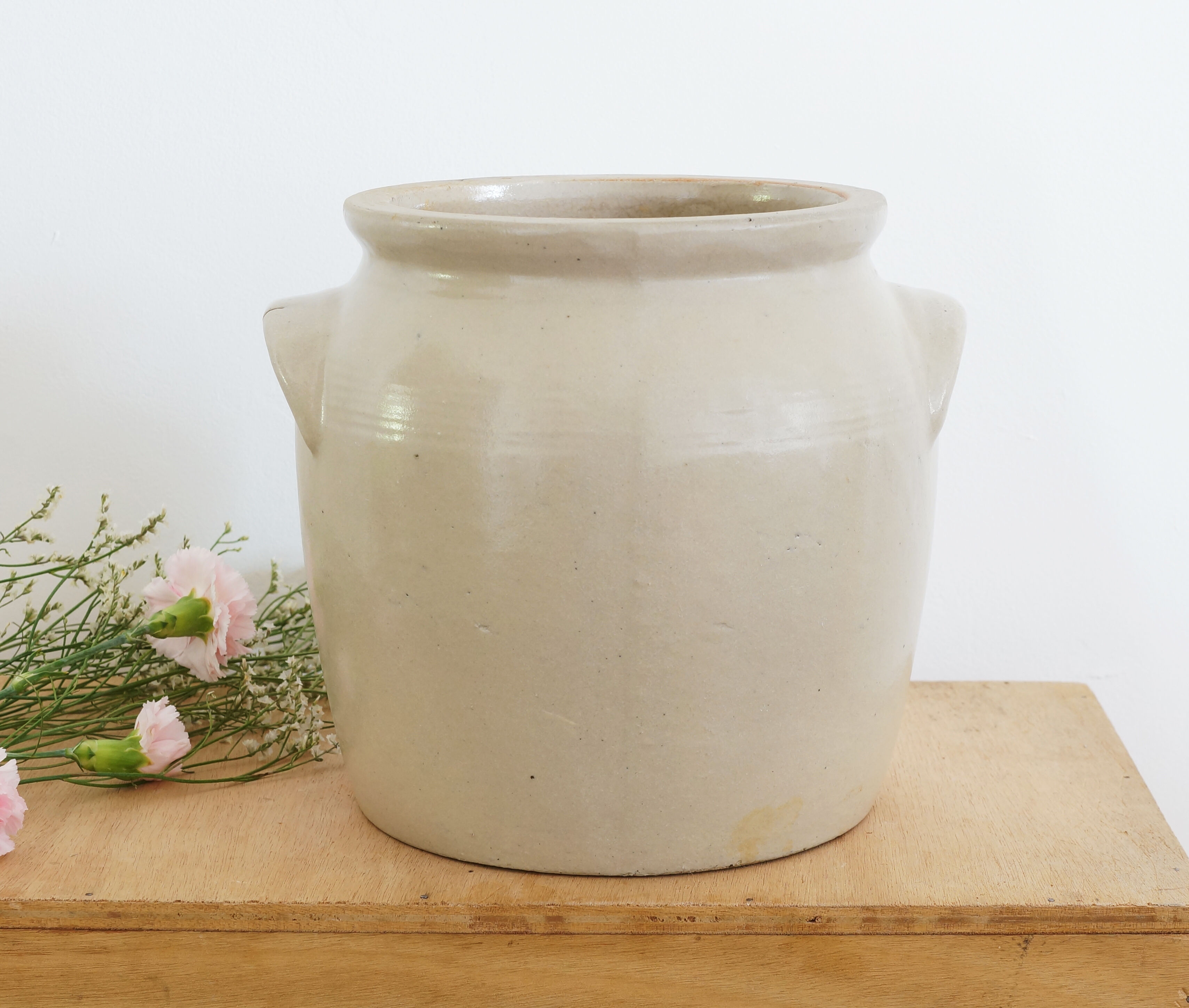 Large old stoneware confit pot
