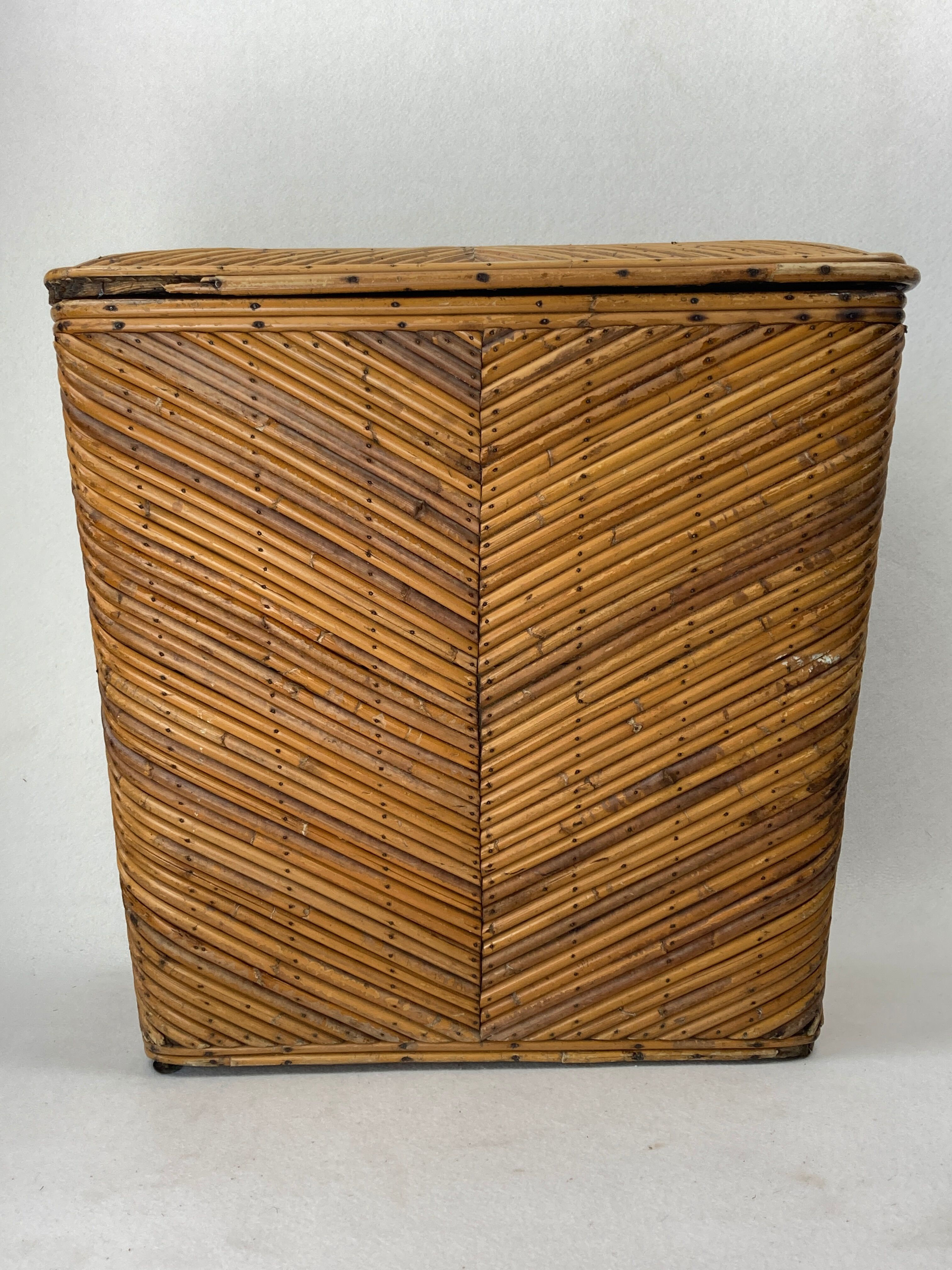 Pencil reed rattan bamboo chest or trunk, 1950s-1960s