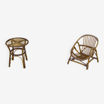 Set of two children's rattan furniture