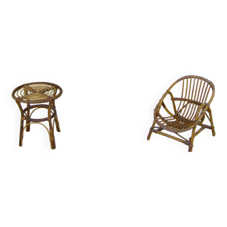 Set of two children's rattan furniture