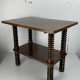 Brutalist wood turned wine press side table in the style of Charles Dudouyt