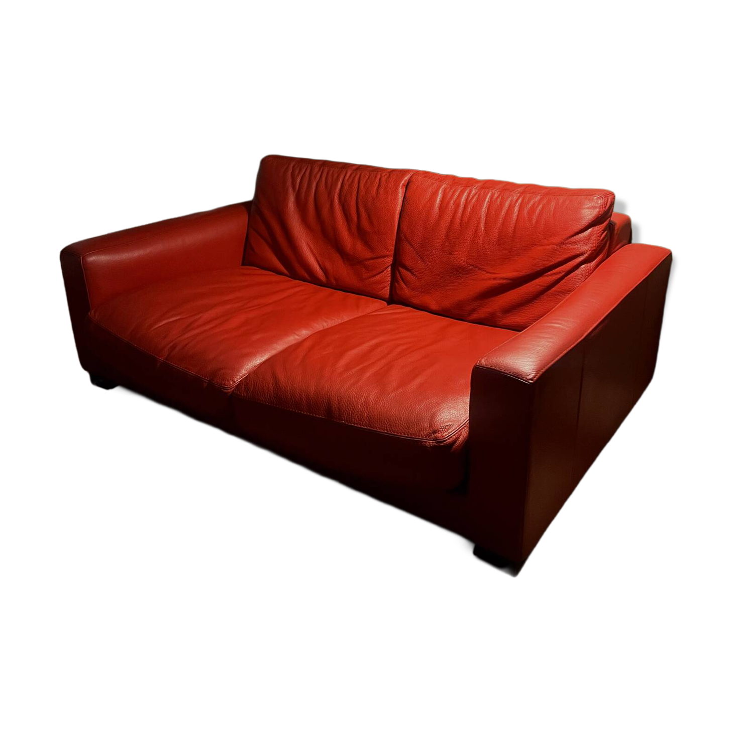 Red leather 2/3-seater sofa by Roche Bobois