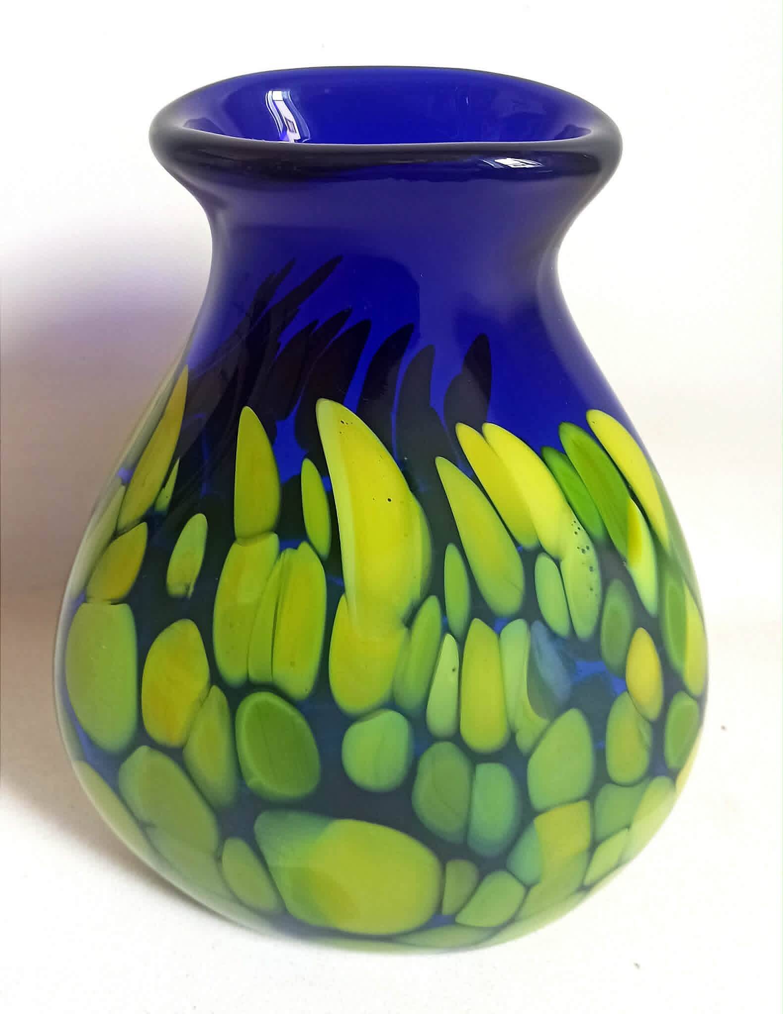 Cobalt blue vase with yellow inclusion Height 33 cm