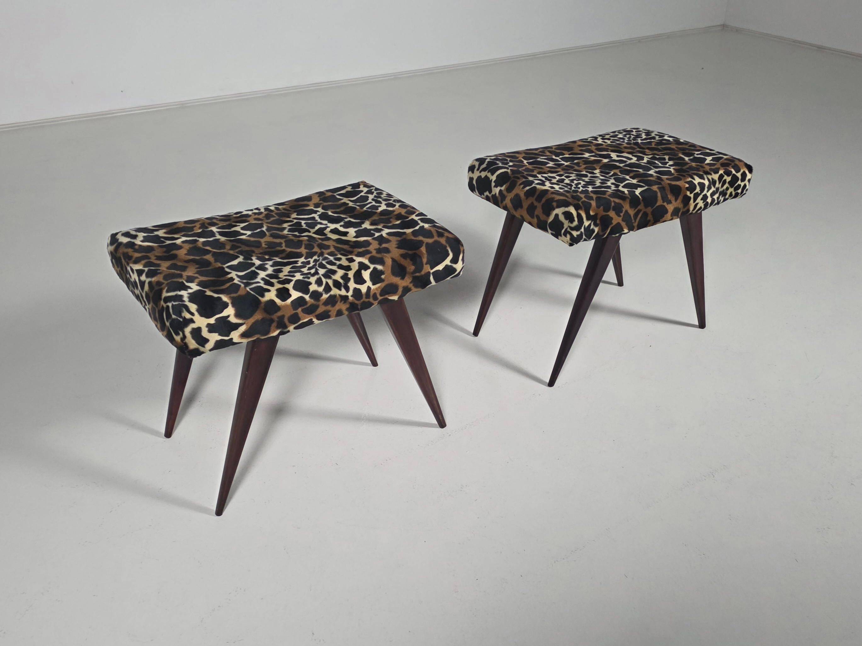Pair of Italian benches and stools from the mid-century, 1950s.