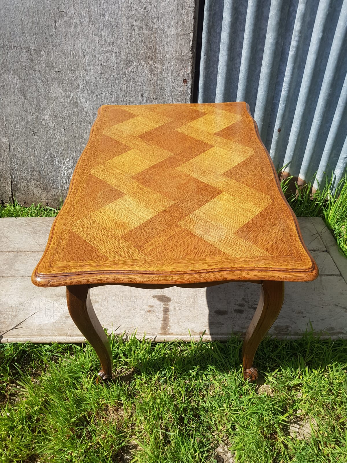 Former table low style Louis XV marquetry wood feet curved vintage