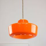Mid-Century Modern Italian Orange Glass and Brass Pendant Lamp