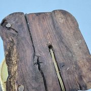 Sculpted wooden lamp with faces, antique.
