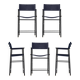 Set of 6 counter-height stools with navy blue leather backrest and rubber metal.