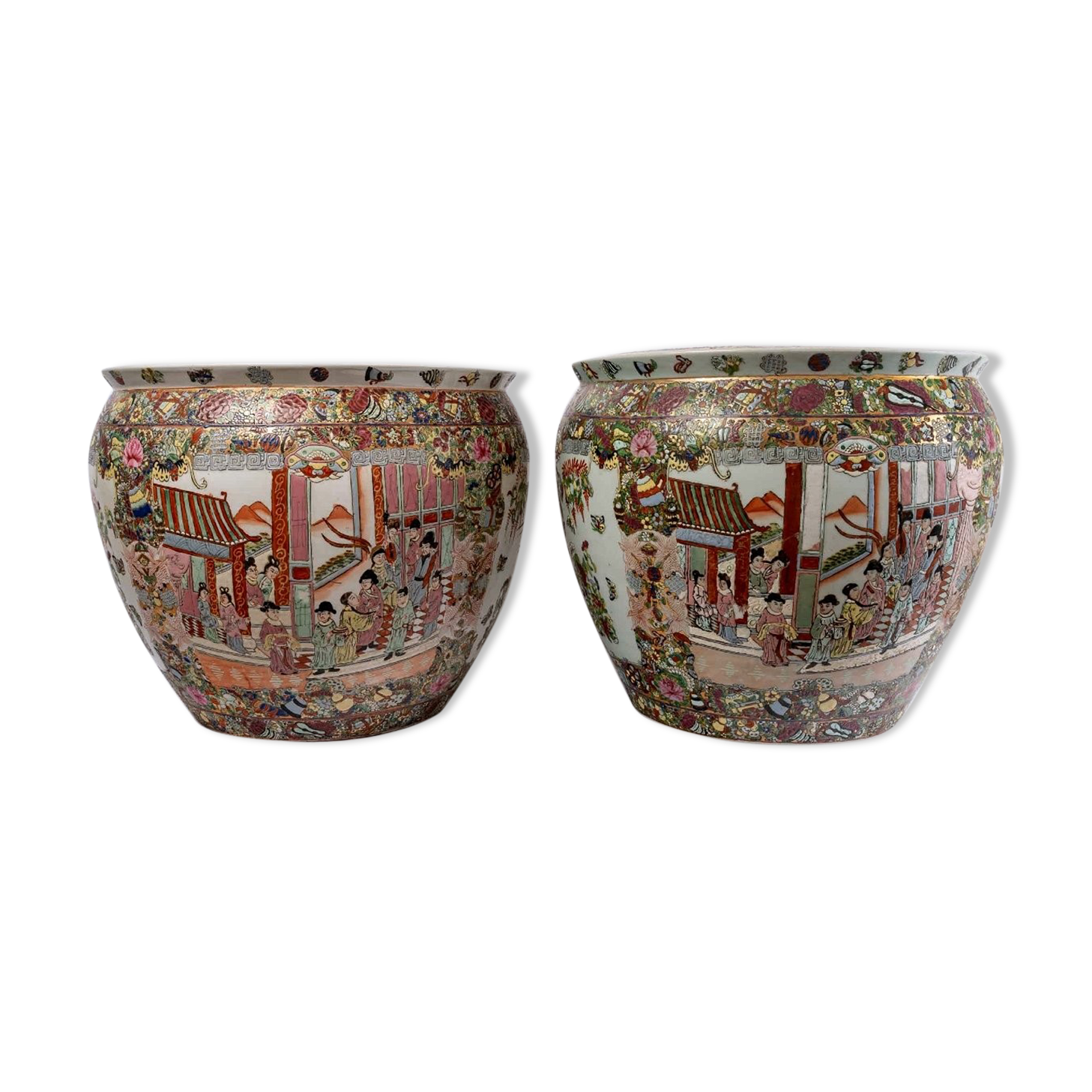 Pair fish aquarium - chinese porcelain - cloisonné enamel - canton - epoch: xxth century