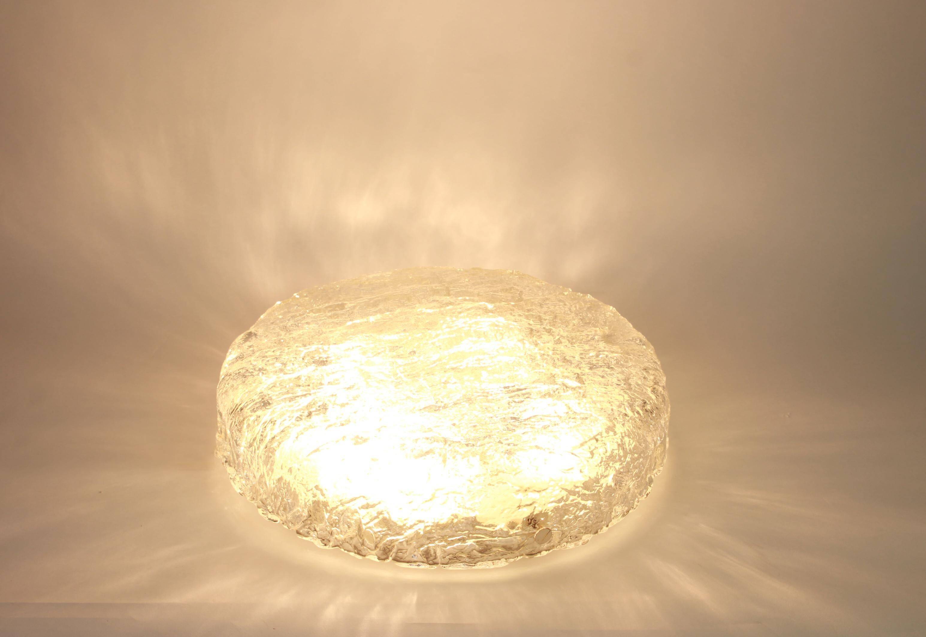 Large round frosted glass ceiling light Murano, Kaiser, Germany, 1970s