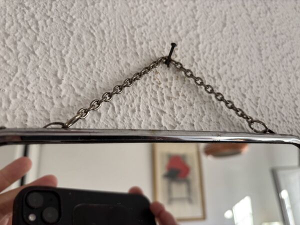 Miroir vintage 1960 triptyque barbier argenté Arpin - 28 x 70 cm