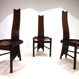 Set of 3 Allmilmö brutalist dining chairs oak, 1980