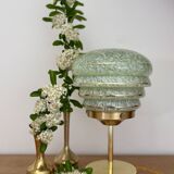 Vintage art deco globe table lamp in green and gold Clichy glass