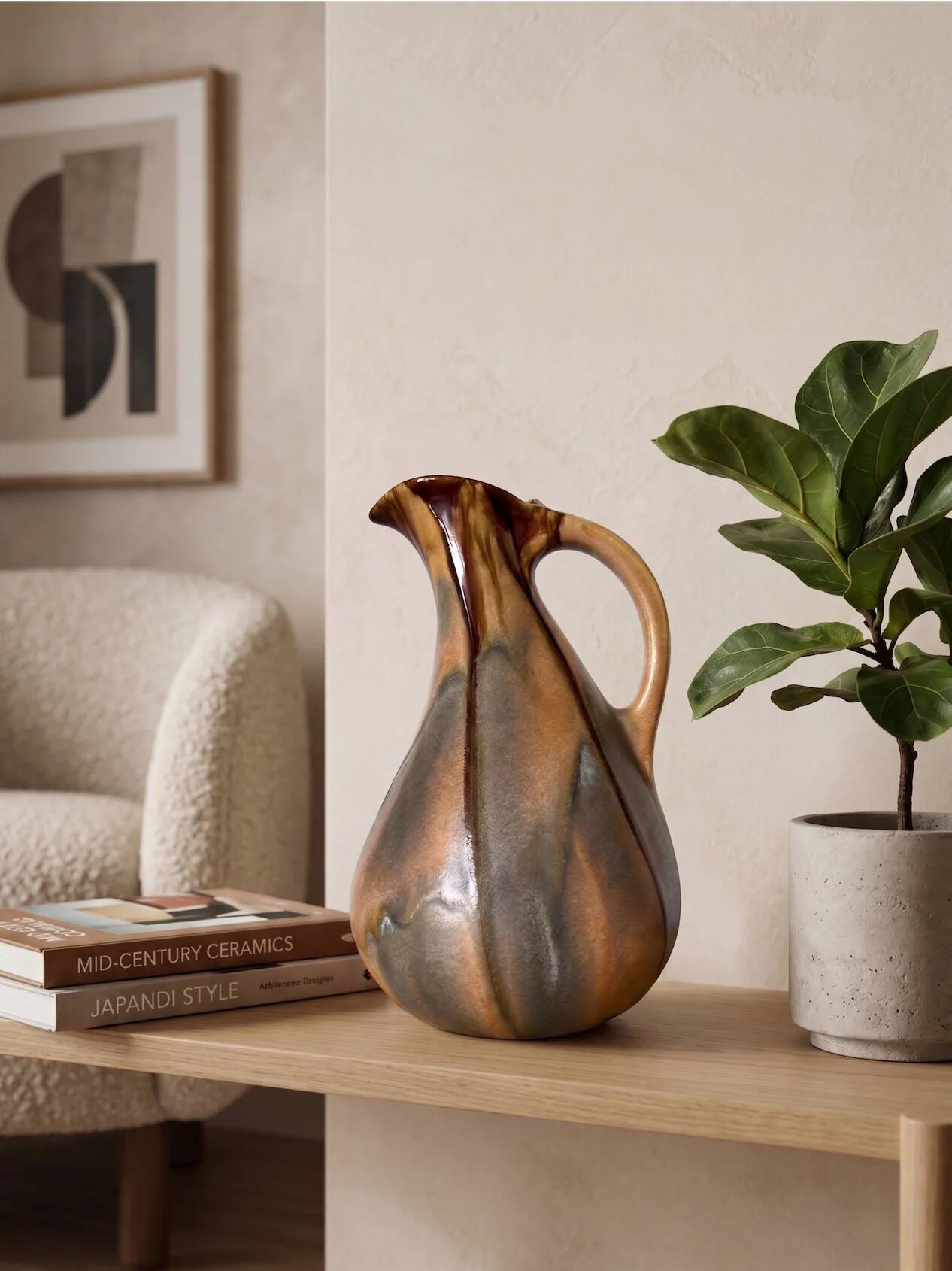 Modernist ceramic enamelled vase pitcher – Thulin Faience, Belgium – model 199 – 1930s/50s