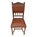 Chaise ancienne en bois et assise en cuir marron