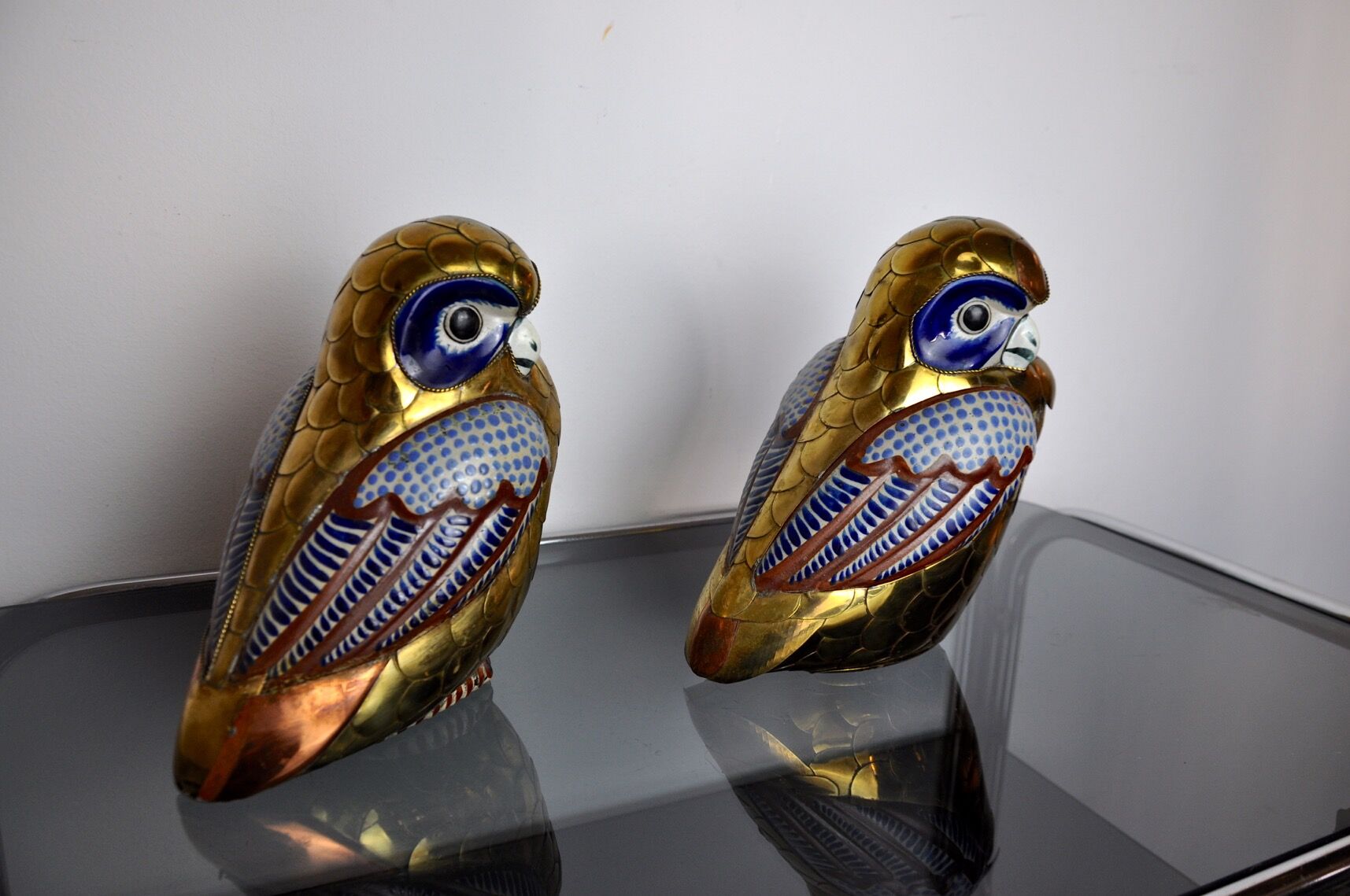 Pair of brass owls Serre livres, Italy, 1970