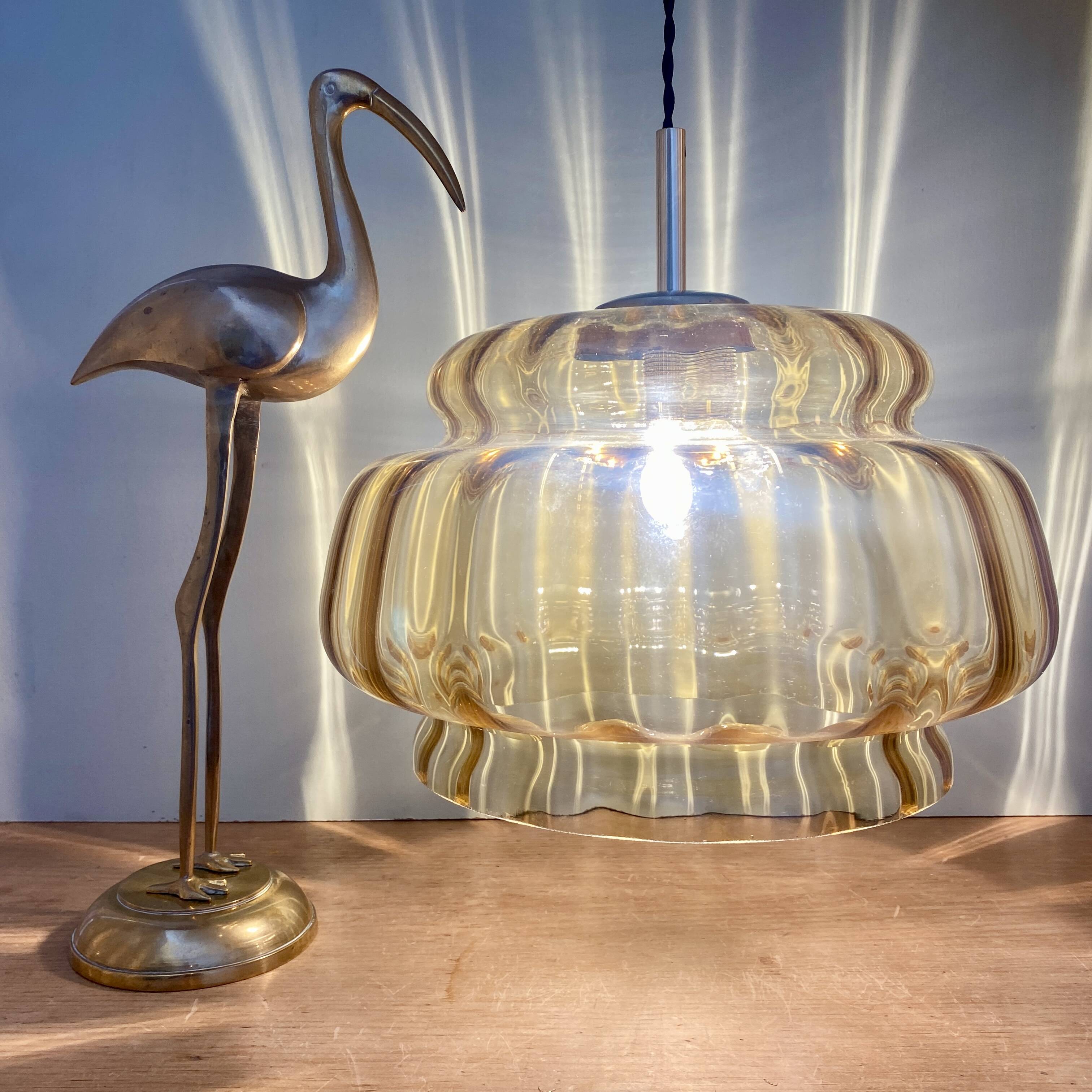 XXL vintage amber glass globe pendant light