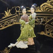 Vintage Chinese black lacquer cabinet soapstone, mother-of-pearl bohemia