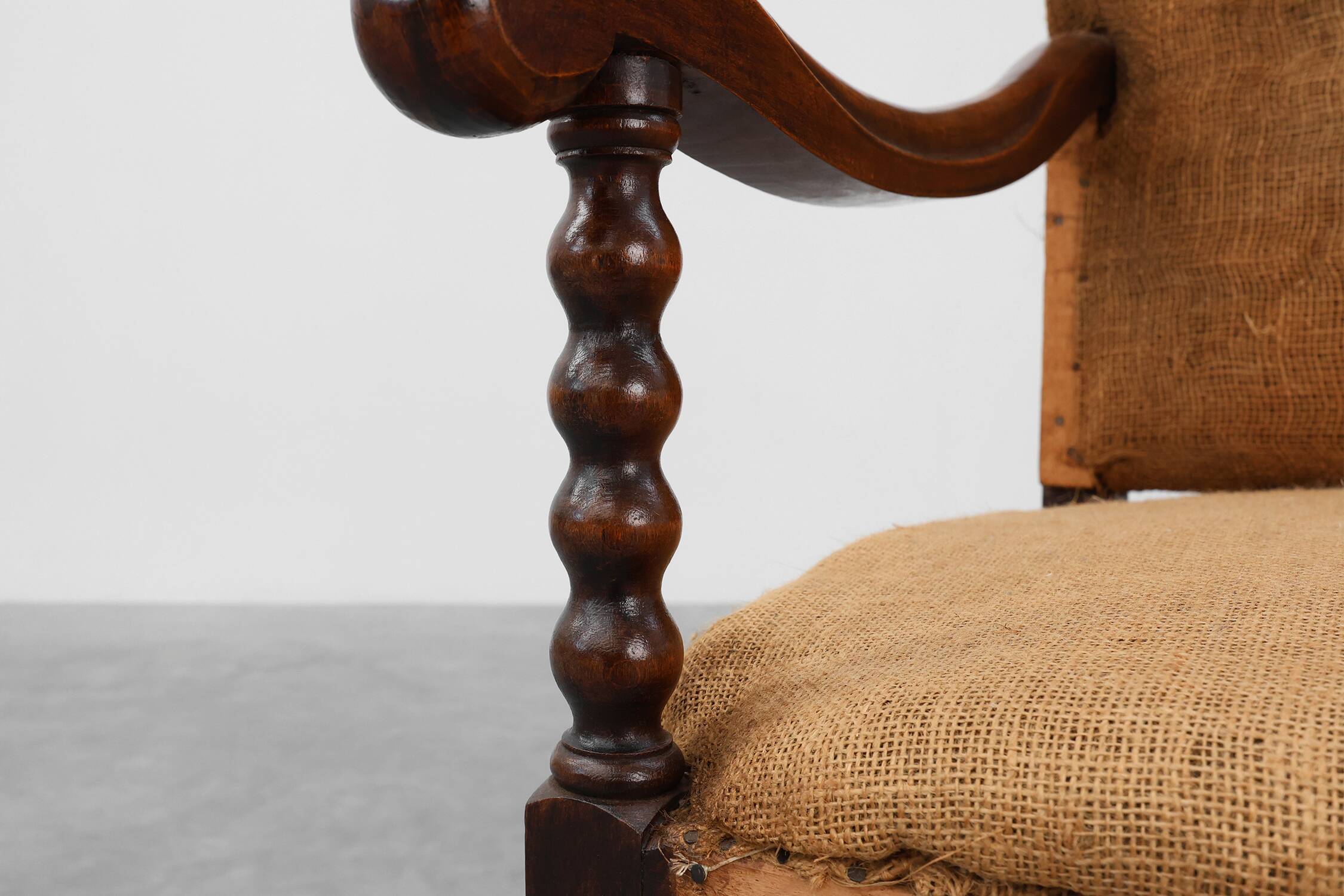 18th-Century Belgian Baroque Armchair in Wood and Leather, Louis XIV Period