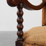 18th-Century Belgian Baroque Armchair in Wood and Leather, Louis XIV Period